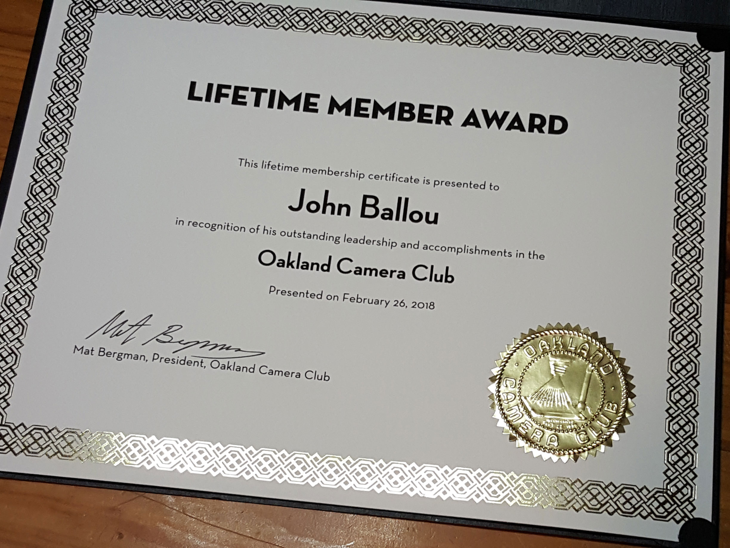 Congratulations John Ballou Lifetime Member Golden Gate Stereoscopic 
