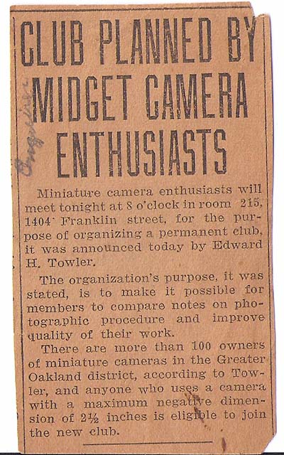 Miniature Camera Club Newspaper Announcements